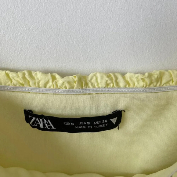 Zara Smocked Textured Ruffle Hem Mini Dress Pastel Yellow Blogger Fav Sz S - Picture 8 of 10